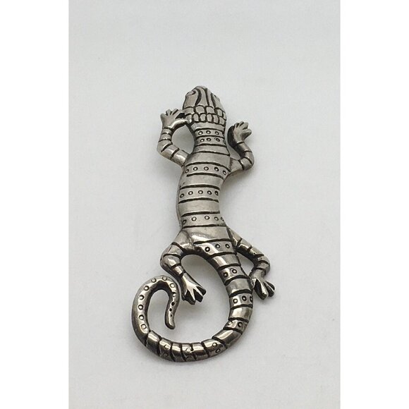 Sterling Silver Gecko Lizard Pendant Brooch Large Salamander Reptile - Picture 2 of 4